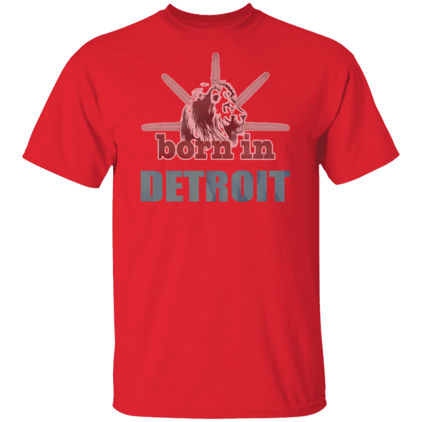 Down with Detroit - Born in Detroit Lion Gildan 5.3 oz. T-Shirt Red 4XL ...
