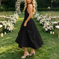 thumbnail image 5 of Karymi Womens Dresses Halter Deep V Maxi Dress, Solid Sleeveless High Waist Pleated A-Line Flowy Long Evening Party Dress, 5 of 6