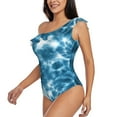 thumbnail image 3 of Picia Blue Tie Dye Pattern Women's One Piece Swimsuits,One Shoulder Swimwear Asymmetric ,Ruffle Monokinis Bathing Suits,High Waisted Flattering Bathing Suits-X-Large, 3 of 8