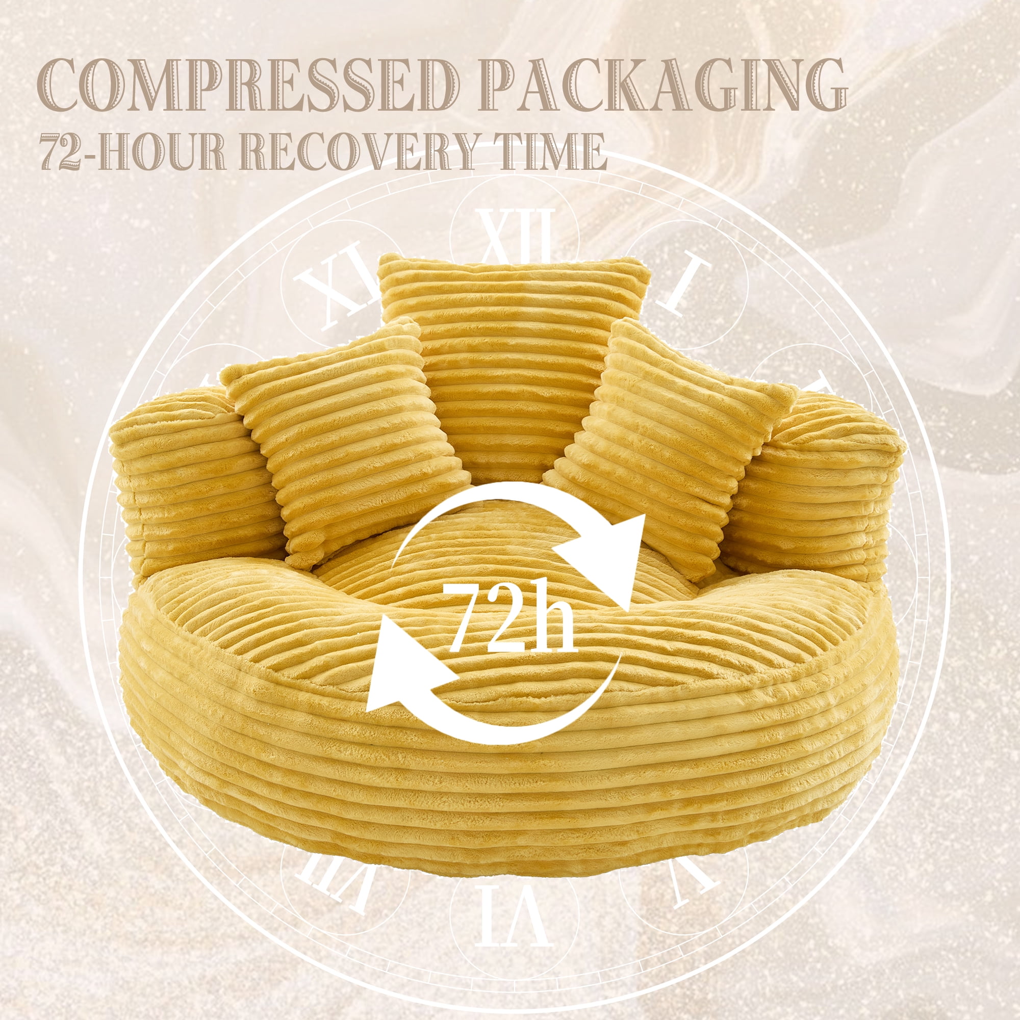 CKEASEAN Oversized Bean Bag Chair for Adults with Armrests & 3 Pillows, Corduroy Bean Bag Sofa with Memory Foam Filler, Lazy Floor Chair No Assembly, Comfy Lounge Seat for Living Room Relaxing