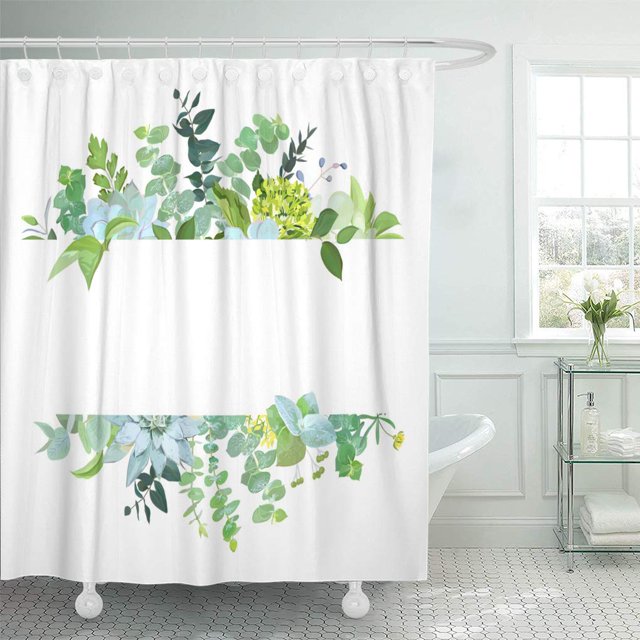 Cortina de Ducha ABPHQTO Botánico Baby Blue Eucalipto Suculentas Hortensia Verde Flores Silvestres 160x180 cm