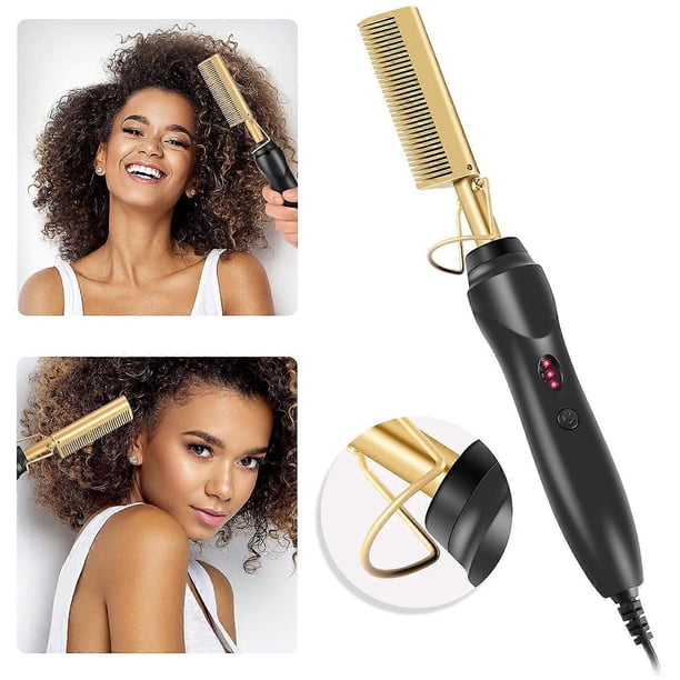 Plancha alisadora de pelo con peine caliente, plancha y rizador de cerámica 2 en 1 para cabello y barba, calentamiento rápido en 30 segundos, herramienta de peinado anti-quemaduras (Set 01)