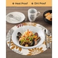 thumbnail image 3 of 13 Inch Round Placemats Set of 4, Geometric Flower Non Slip Heat Insulation PP Table Mats, Vintage Country Floral Orange Grey on Linen Washable Place Mats for Kitchen Dining Party Table Decor, 3 of 7