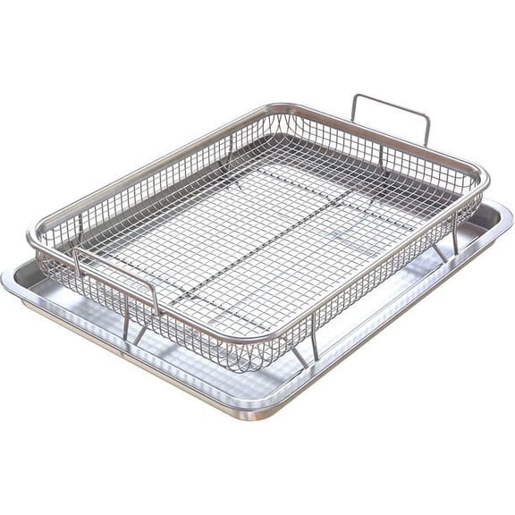 Stainless Steel Oven Air Fry Basket, Crisper Tray and Baking Pan, Deluxe Air Fryer Accessory for Oven, Multi‑Use Cookware for Baking, Roasting & Grill