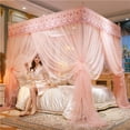thumbnail image 5 of Canopy Bed Mosquito Net 3 Door Princess Style Floor Length Bed Curtn with Lace Trim King Size Bed Canopy for Bedroom Decor 47x79x79 Inches White Pink, 5 of 5