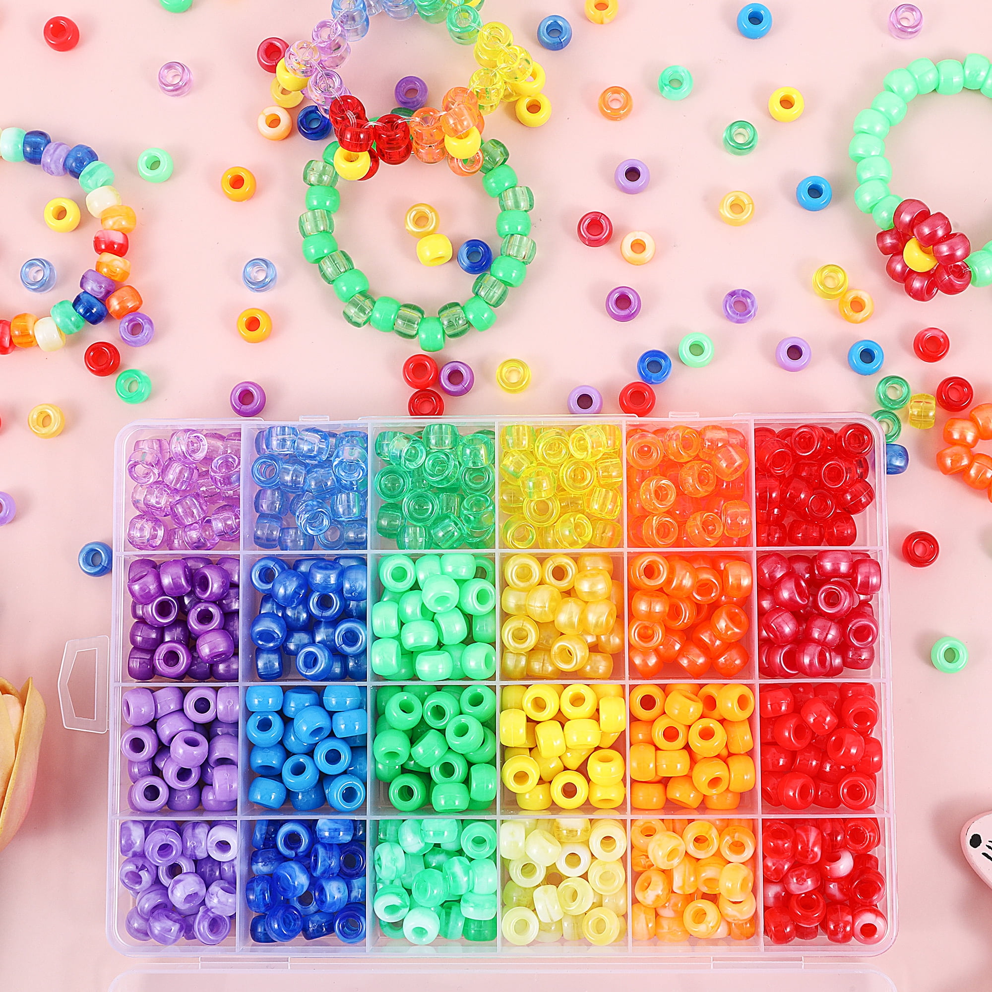 100PCS pony beads are used for hair Macaron plastic process perforating  beads, bulk rainbow hair beads, DIY bracelet necklace jewelry making  supplies(plating)