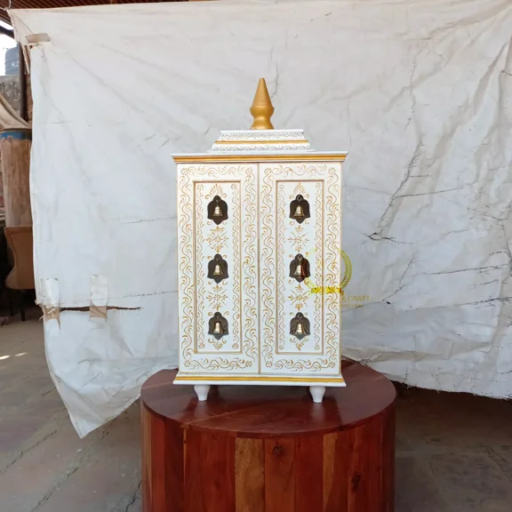 wood finish Temple Mandir White beautiful hanging Bell Handcrafted Mandir Pooja