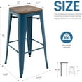 thumbnail image 3 of YYEAN 30 Inch Metal Bar Stools with Square Solid Elm Wood Seat Top, Backless Stackable Industrial Barstools Set of 2-Deep Blue, 3 of 11