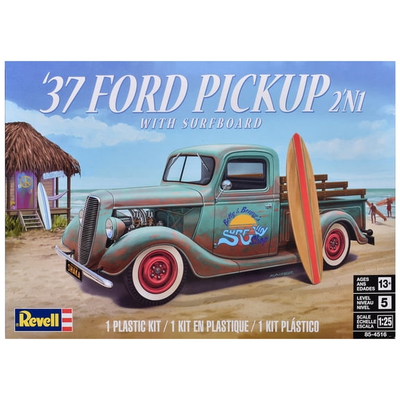 Level 5 Model Kit 1937 Ford Pickup Truck with Surfboard 2-in-1 1/25 Scale by Revell
