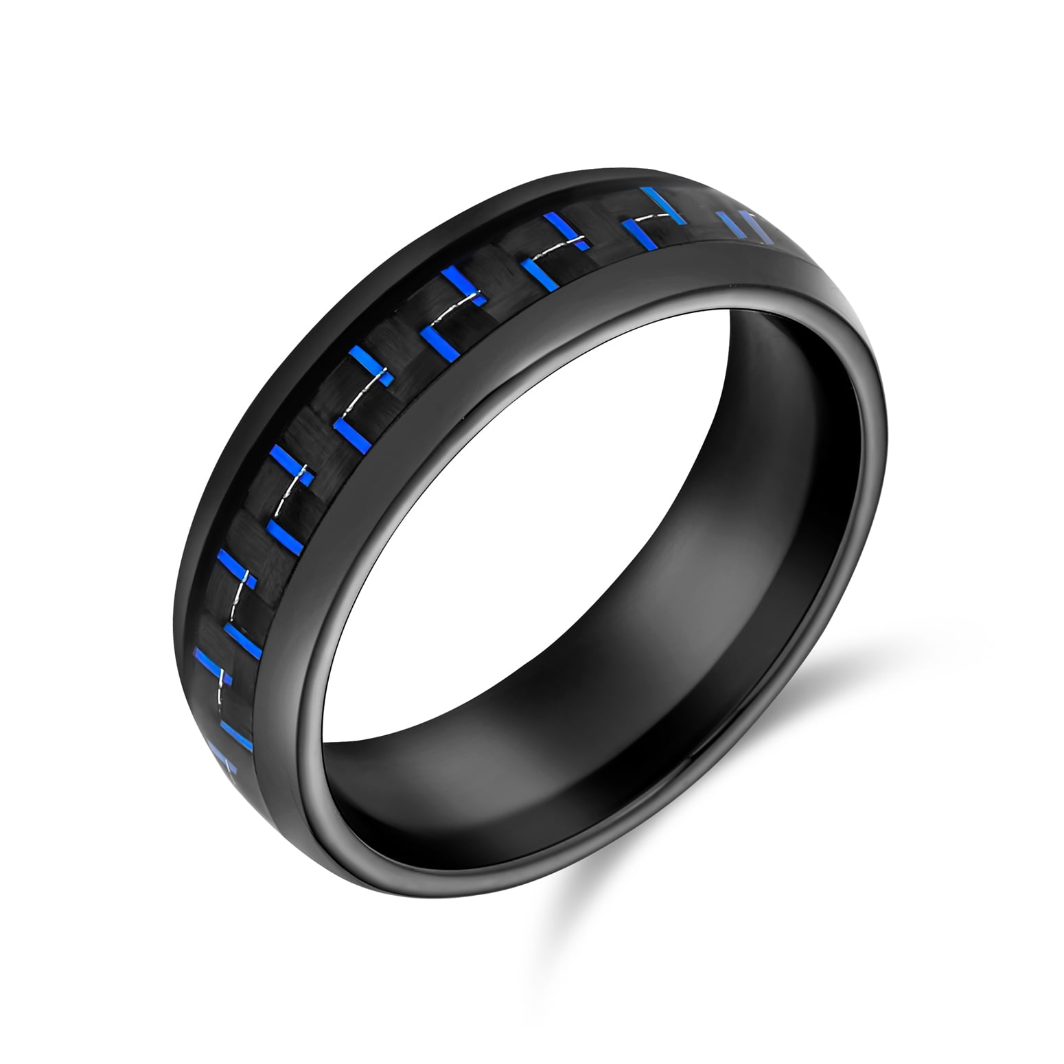 Cavalier Jewelers 10MM Mens Titanium Ring Wedding Band Black Carbon Fiber Inlay and Beveled Edges