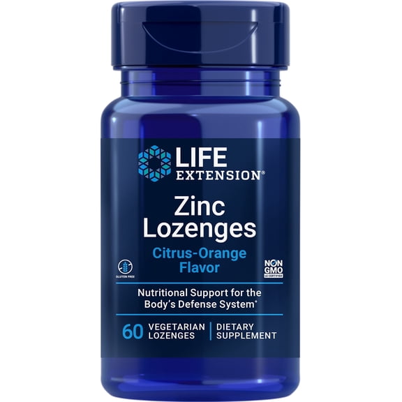 Life Extension Zinc Lozenges, zinc oxide, zinc gluconate, tasty fast-acting immune support, gluten-free, non-GMO, vegetarian, 60 lozenges