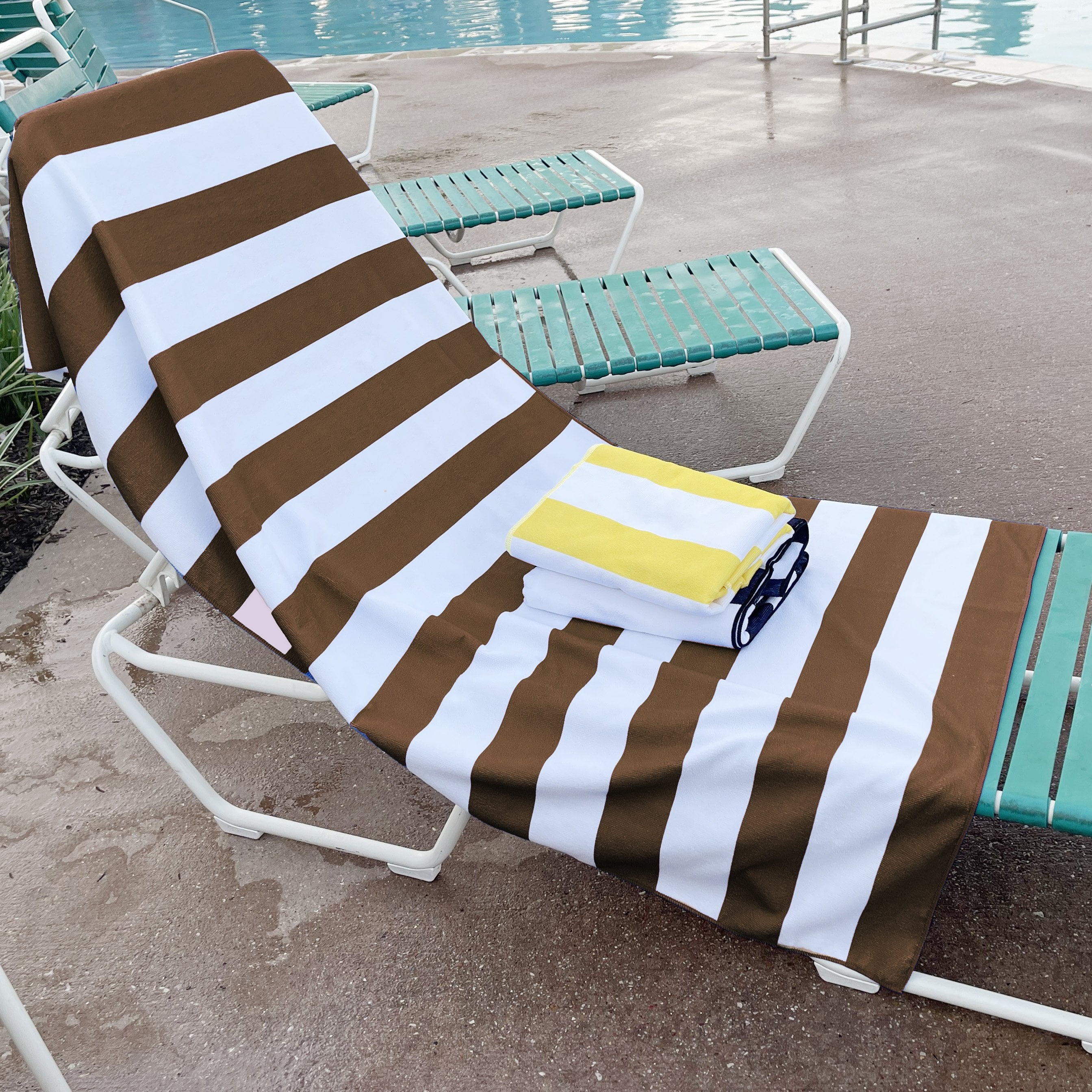 Allgala Oversize 40x70 Inch (1x1.8M) Cabana Stripe Design Microfiber Beach Towel-Brown (Pack of 1)-BT81216