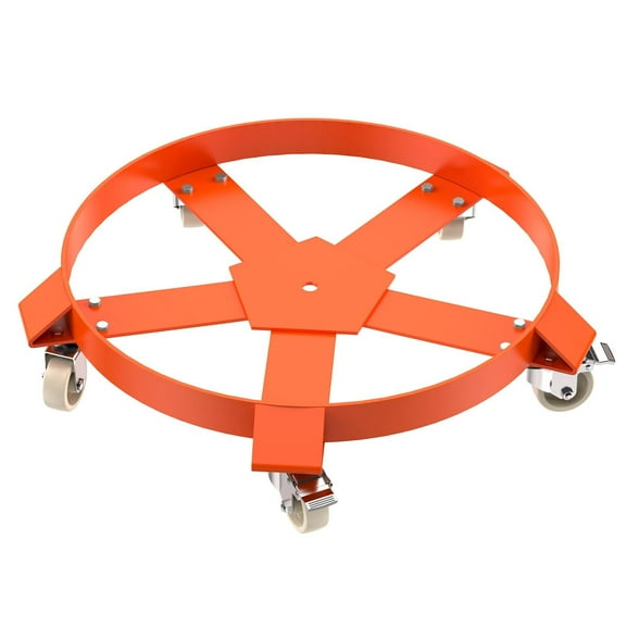 RIEDHOFF 1250 LBS Capacity Barrel Dolly, 55 Gallon Drum Dolly with 5 Caster Wheels, Trash Can Dolly Non-Tipping Hand, Orange Steel Frame Heavy Duty Drum Dolly
