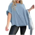 thumbnail image 2 of Liquidation d'Été Iumwxz Chemises à Rivets Surdimensionnés Mode Hauts de Sortie pour Femmes T-Shirts Unis Manches Chauve-Souris Col Rond Hauts pour Femmes jusqu'à 60 % de Rabais sur les Vêtements Décontractés Quotidiens, 2 of 3