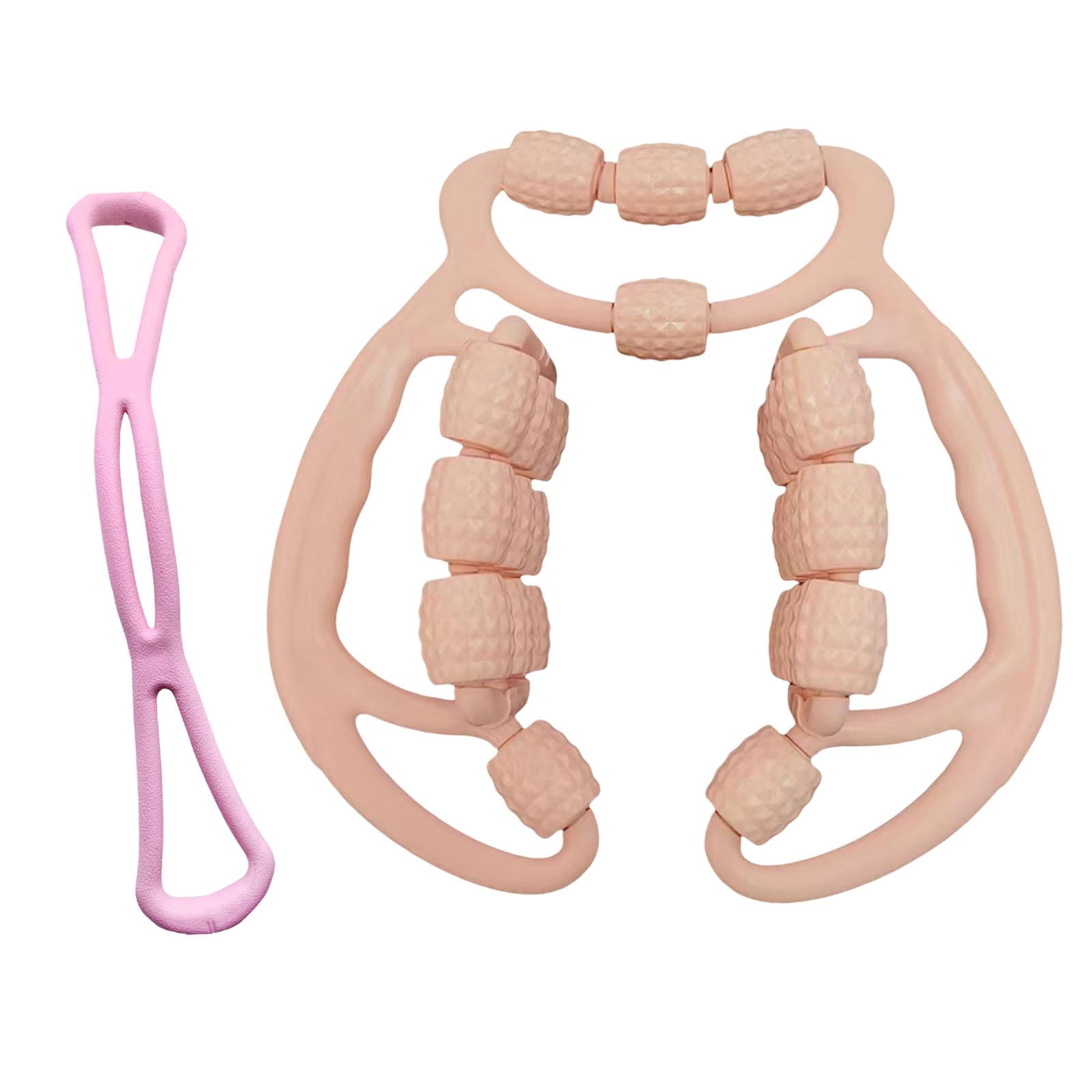 funtasica 24 Wheels Relax Roller Sturdy Circular Leg Clamps Muscle Relaxer Leg Roller Massage Tool for Fitness Exercise Shoulder Pink