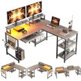 thumbnail image 1 of Bestier 95 inch L Shaped Gaming LED Desk with Monitor Stand & Keyboard Tray for Adults in Grey, 1 of 11