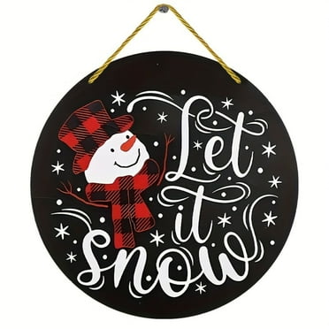 Home Decor Christmas Let It Snow Plaid Snowman Wooden Round Sign Decorative