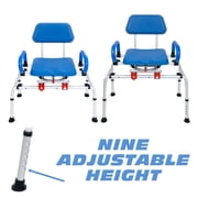 iLIVING Tub Transfer Bench Shower Chair with Easy Access Swivel Padded Seat and Pivoting Arms, and Adjustable Height for Handicap and Seniors, Blue