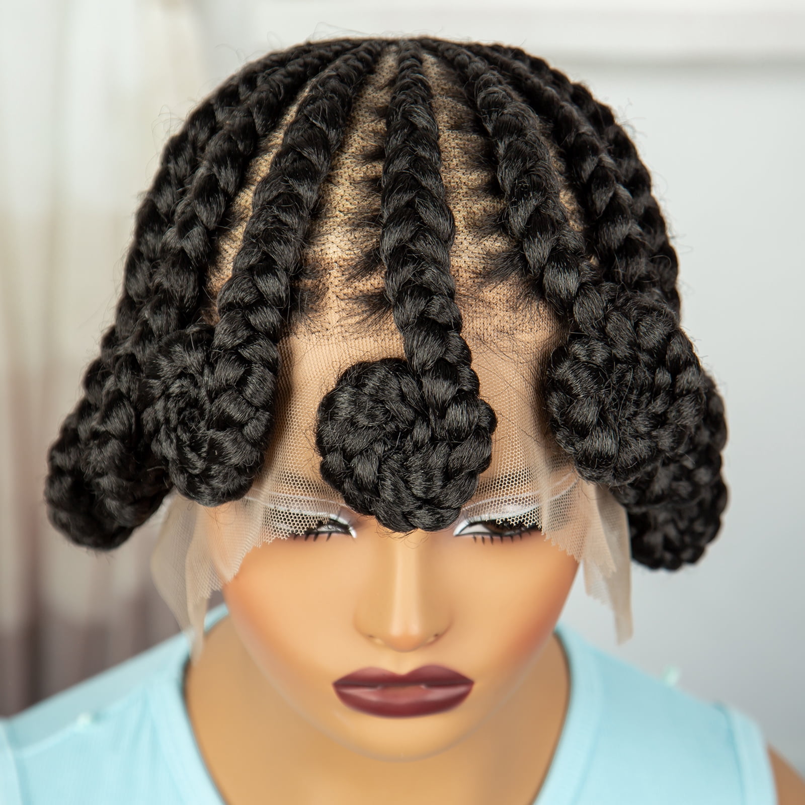 8 Inches Synthetic Twist Braided Wigs Lightweight Full HD Lace Handmade Braiding Wig with Baby Hair Black Short Cornrow Bantu Lace Frontal Braids Wig