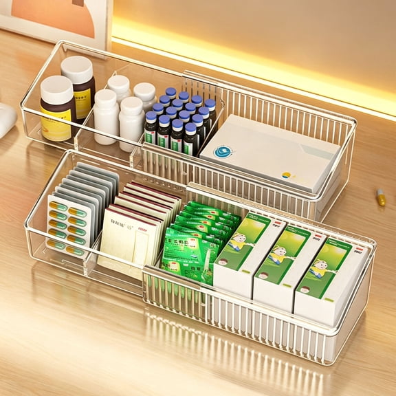 Retractable Makeup Organizer with Dividers, 2Pack Clear Cosmetic & Skincare Storage Box,Beveled Deside, Expandable 20-34cm