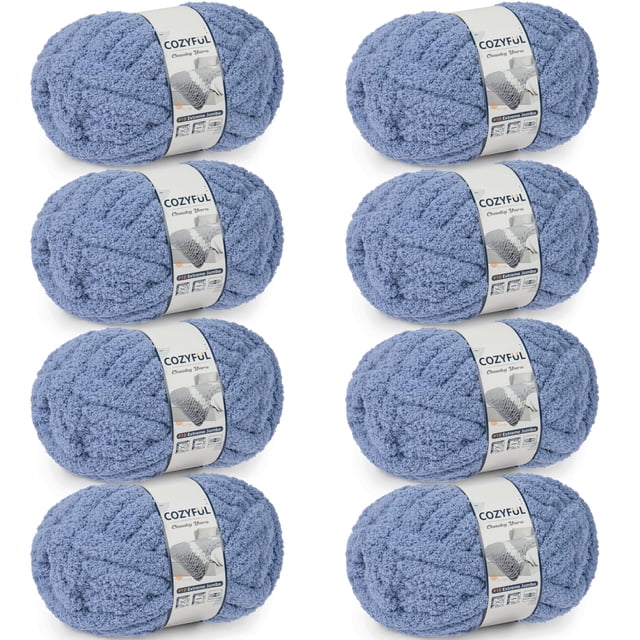 Hilo grueso Cozyful #10 Jumbo Chenille, 8 madejas, azul grisáceo