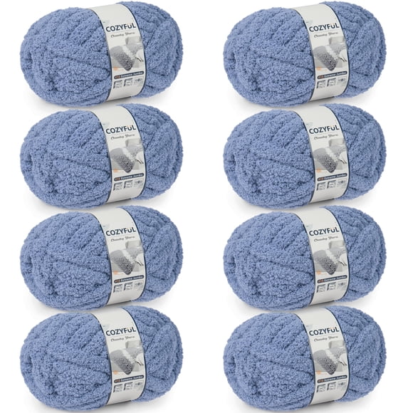 Hilo grueso Cozyful #10 Jumbo Chenille, 8 madejas, azul grisáceo