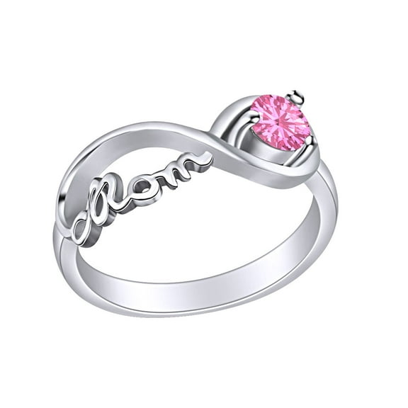 AFFY Mother's Day Jewelry Round Shpe Simulated Tourmaline Mom Infinity Ring 14k White Gold Over Sterling Silver