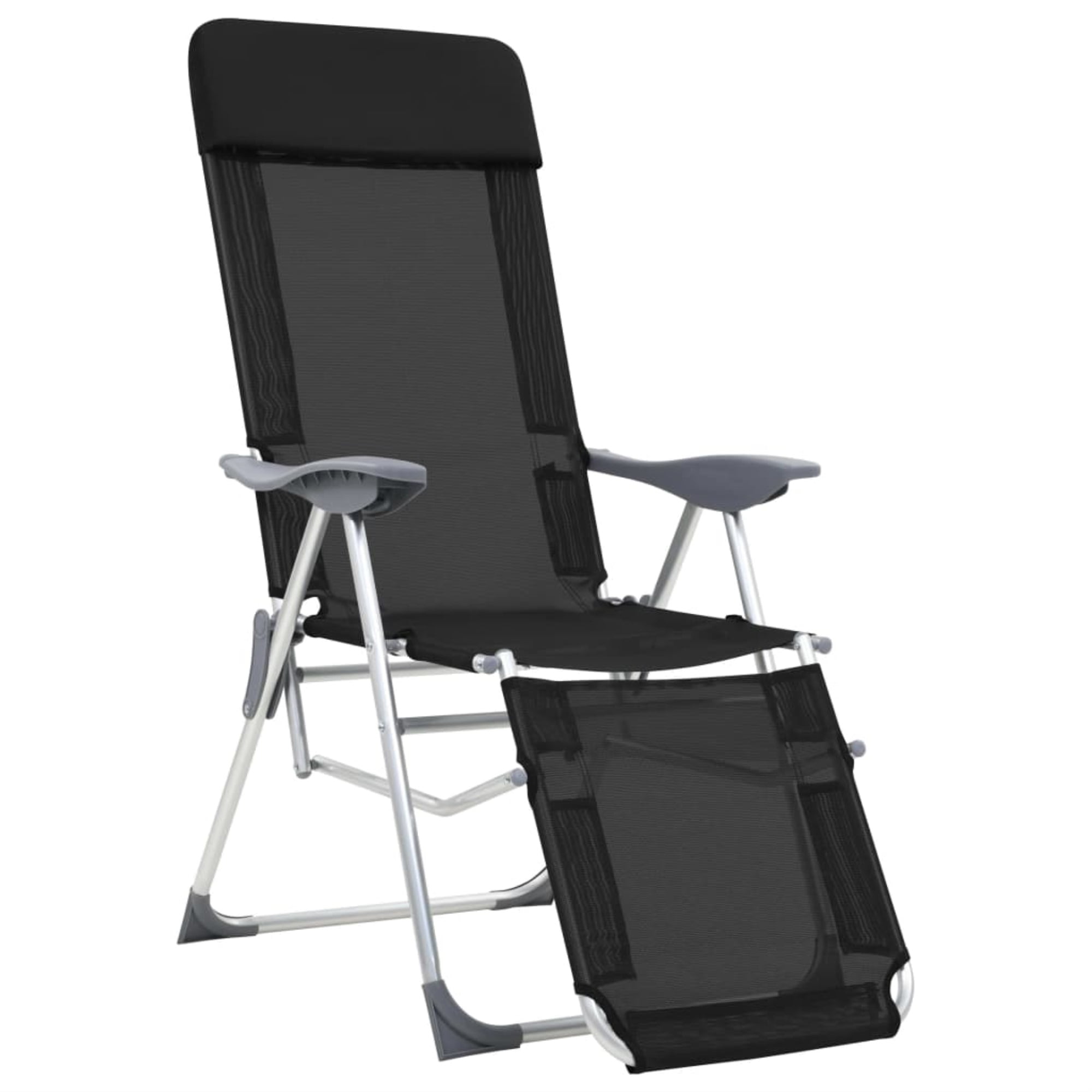 vidaXL 4x Camping Chairs Aluminum Black Folding Reclining Outdoor Camp Seat 