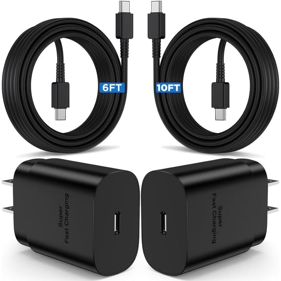 Super Fast Charger Type C, 2Pack 25W USB C Fast Charging Block Wall Charger with 6FT&10FT Android Charger Cable Compatible with Samsung Galaxy S26/S26 Ultra/S25/S24/S23 Ultra/S23 /S22/S21 Case