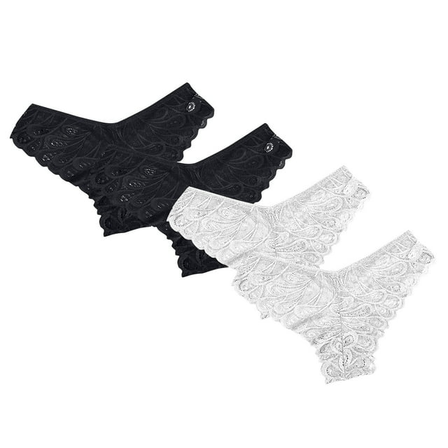 Clearance & Promo,Women's Lace Underwear, Comfortable Hip Wrap, Traceless Waist, 4PC Set, Fashionable Triangle, For Daily Wear, Seamless Design Trendsetting Style|95%Polyester,5%Spandex,White