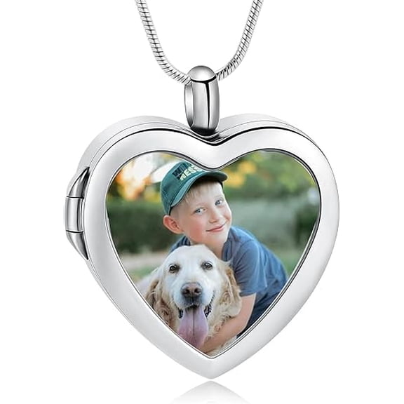 Personalized Glass Heart Cremation Jewelry - Photo Custom Photo Ashes Necklace Memorial Cremation Necklace Cremation Jewelry for Women Men