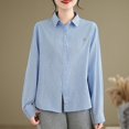 thumbnail image 2 of XPMWRP Women's Striped Button Down Solid Color Shirts Cotton Dress Shirt Oversized Lapel Collared Blouse Tops Business Office Attire Blue M, 2 of 8