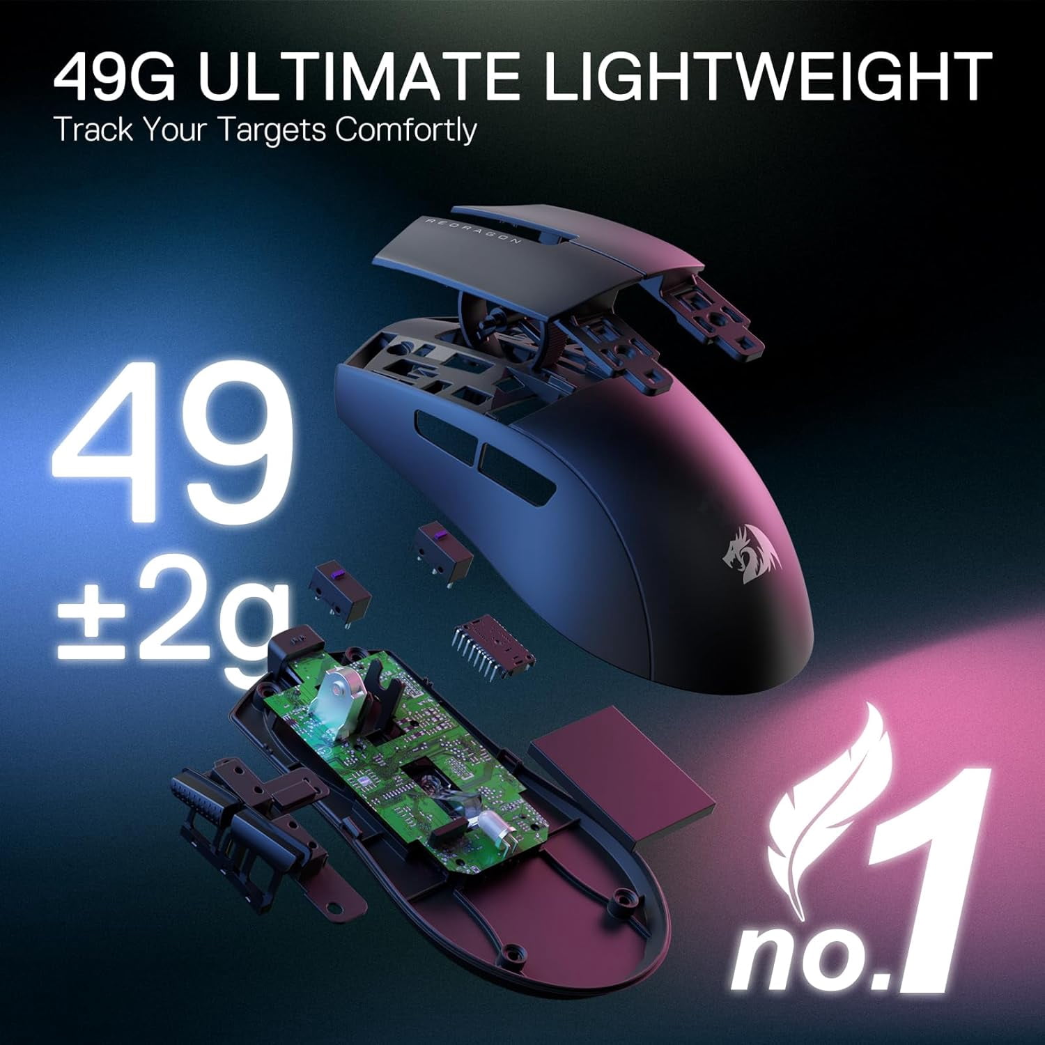 Redragon M916 PRO 3-Mode Wireless Gaming Mouse, 49G Ultra-Light 26K DPI Gamer Mouse w/Ergonomic