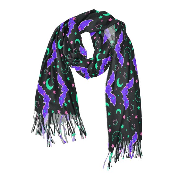 FORMRS Womens Scarf Winter Soft Long Big Warm Shawls Wrap Tassel Scarves, Purple Cartoon Bats Pattern