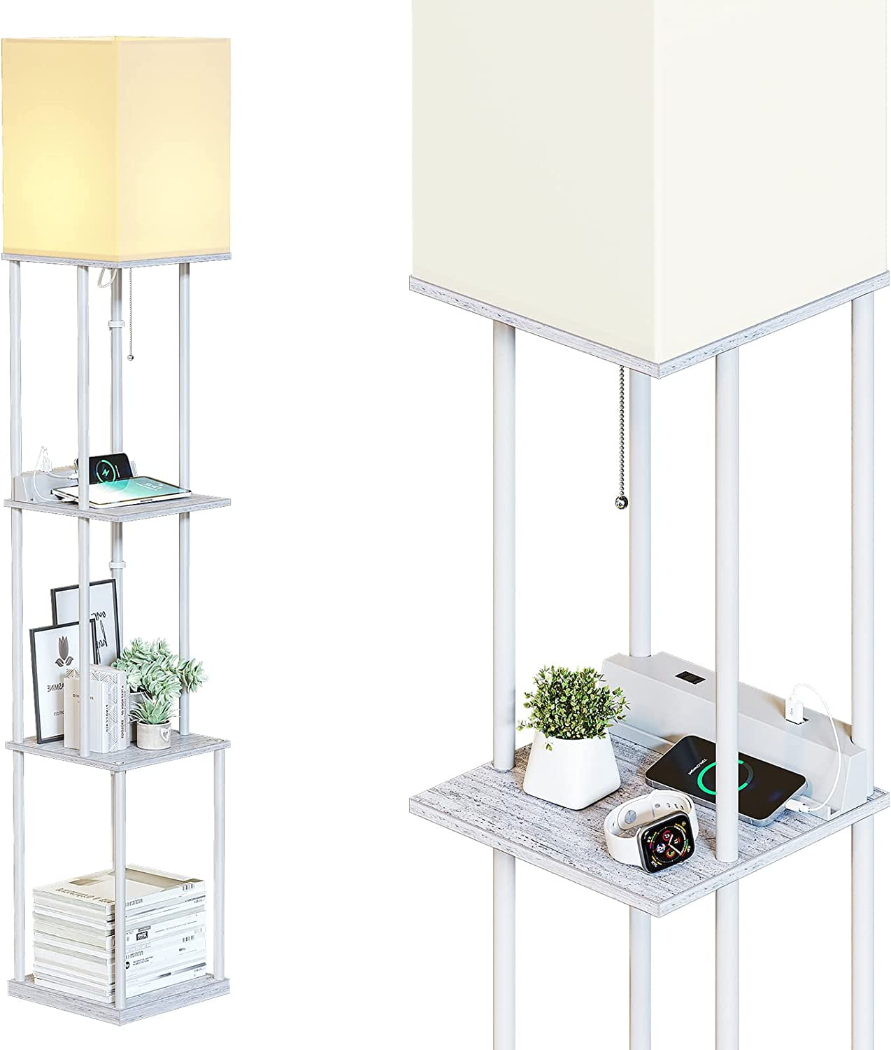 SUNMORY Floor Lamp with Shelves for Living Room, with USB Port and 3