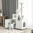 thumbnail image 2 of Litter Box Enclosure with Cat Tree Tower, 2-in-1 Hidden Cat Washroom with Cat Condo, Plush Perch, Scratching Posts, Hidden Cat Litter Box Furniture with Divider for Indoor Cats (White), 2 of 9