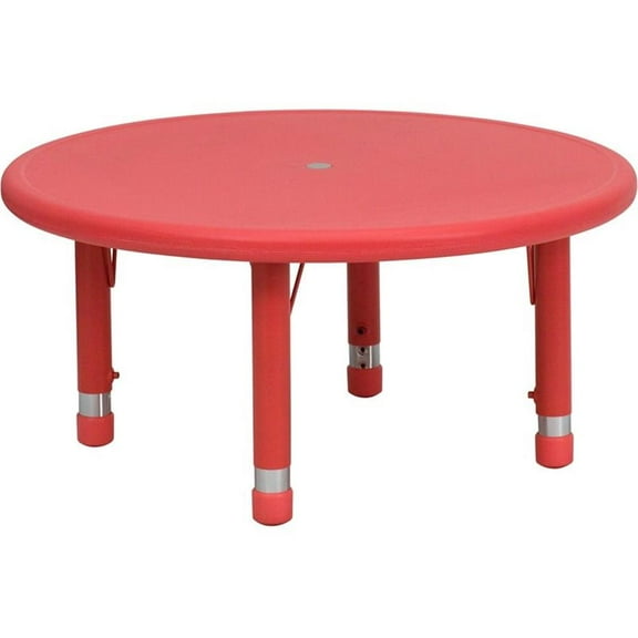 Maklaine 33" Round Height Adjustable Plastic Activity Table In Red