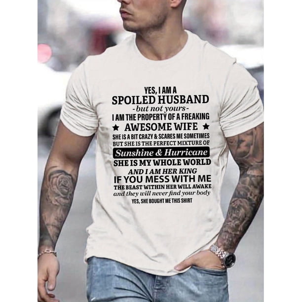 Estampado de "Marido consentido", camisetas de cuello redondo para hombre, camisetas casuales y cómodas, tops de verano, camisetas de ocio
