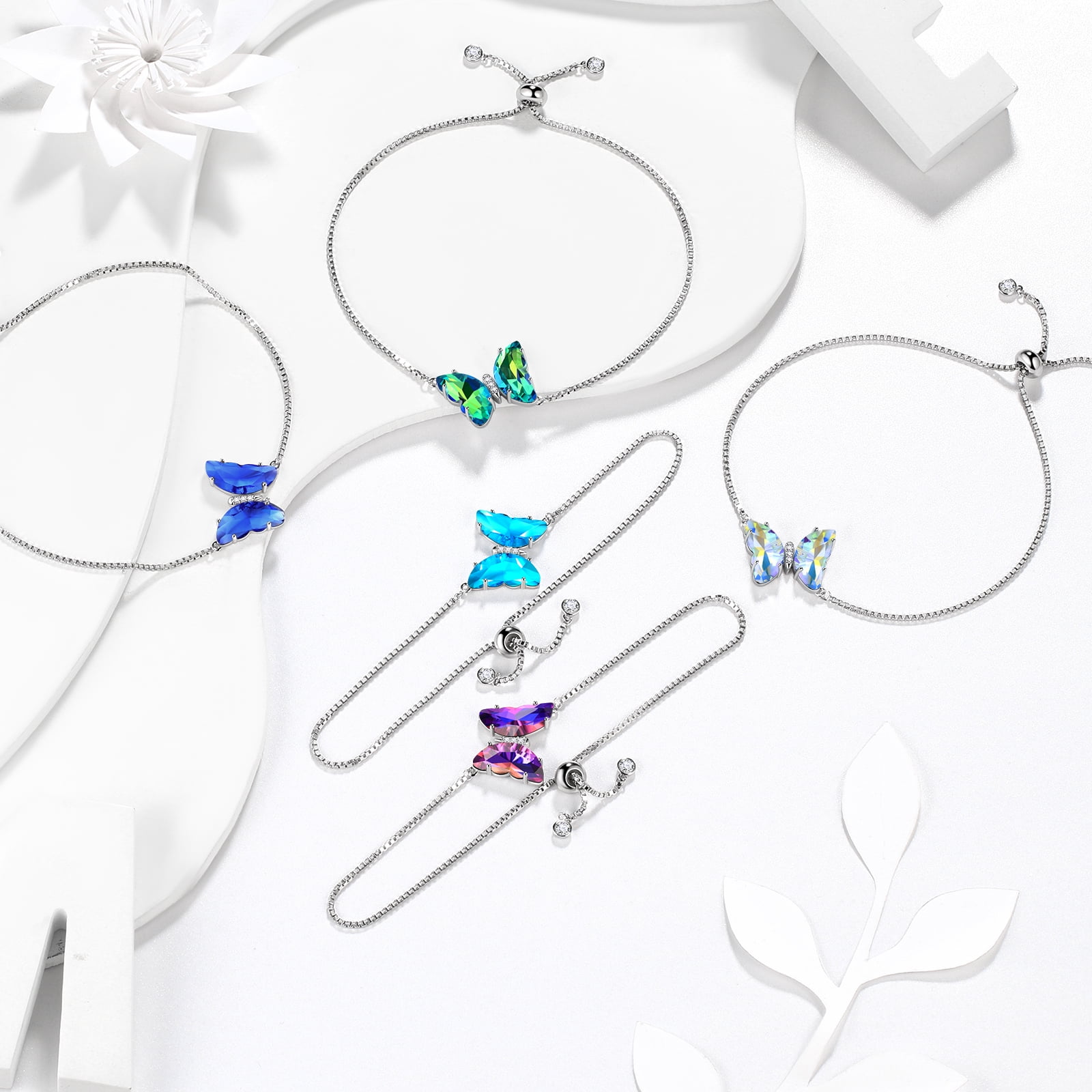 White Butterfly Bracelet 925 Sterling Silver April Birthstone Bracelet Jewelry Crystal Women Birthday Mother's Day Gifts Juwaliy