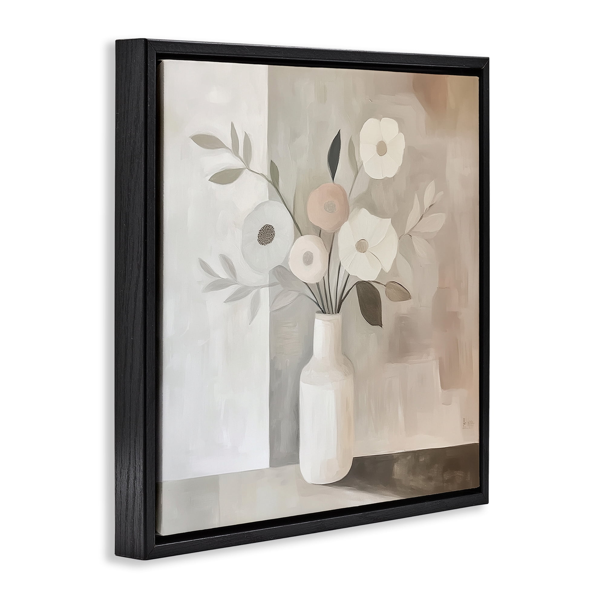 Stupell Industries Minimalist Muted Flower Vase Black Framed Floater Canvas Wall Art, design by Heidi Kuntz