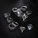 thumbnail image 5 of Juego de 11 anillos huecos con forma geométrica de estrella antigua vintage en plata para mujer Juego de anillos apilables retro en plata Anillos de plata de moda para chicas adolescentes, 5 of 7