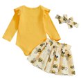 thumbnail image 3 of Okbabeha Newborn Baby Girl Outfits Long Sleeve Bee Print Romper Bodysuit With Skirt Bows Infant Clothes, 3 of 8