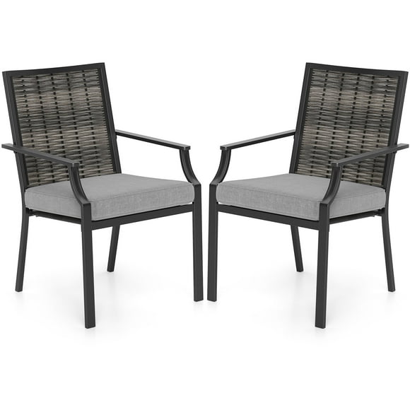 Costway Patio Wicker Chairs Set of 2 Stackable Rattan Armchairs with Removable Cushions