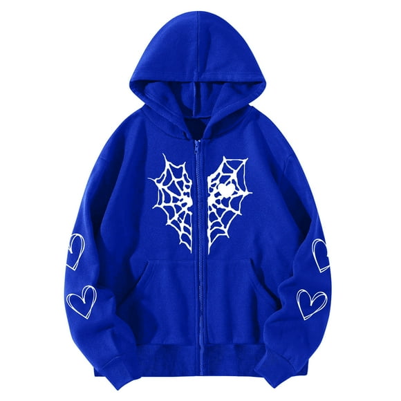 2025 Women Heart Print Woman Hoodies with Zippers Gothic Style Long Sleeve Womens Long Sweatshirt Hoodlies Zipper Thermal Hoodie Women's Sweatshirt with Pocket Coat