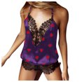 thumbnail image 2 of Ensembles pour Femmes Liquidation Combinaison de Nuit à Manches Longues en Dentelle Imprimée Violet L, 2 of 3