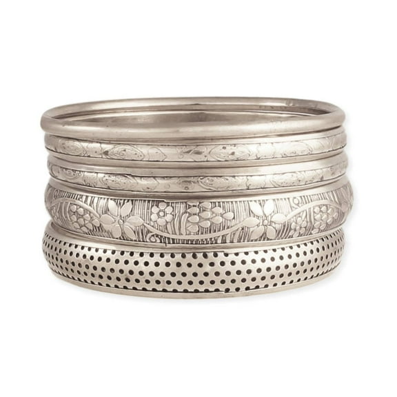 Zad Vintage Silver Bangle Bracelet, Set Of 5