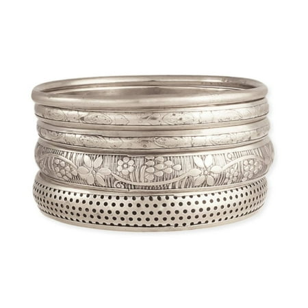 Zad Vintage Silver Bangle Bracelet, Set Of 5