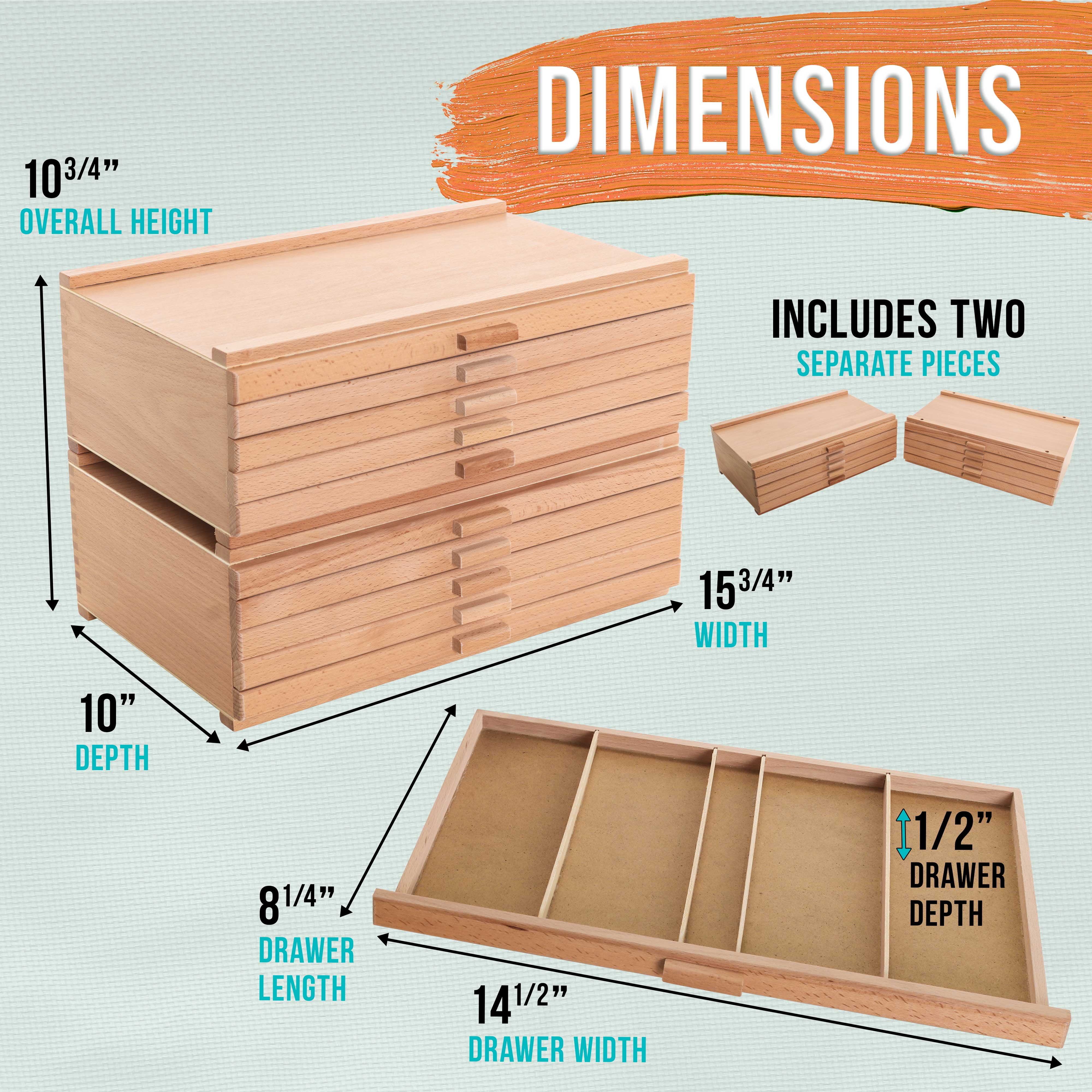 U.S. Art Supply Mega 10-Drawer Stackable Artist Wood Pastel, Pen, Marker Storage Box - Elm Hardwood Construction, 5 Compartments per Drawer - Ideal for Pastels, Pens, Pencils, Charcoal, Blending Tools