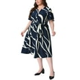 thumbnail image 4 of Agnes Orinda Women's Plus Size Dress Printed Notched Neck Short Sleeve Tie Knot Casual Business A Line Midi Dresses with Pockets 3X Royal Blue, 4 of 6