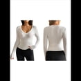 thumbnail image 3 of Camisetas de Larga con Cuello en V para Mujer, Camisetas Básicas de Entrenamiento, Top Deportivo de Yoga, Top Corto Informal. L, 3 of 7